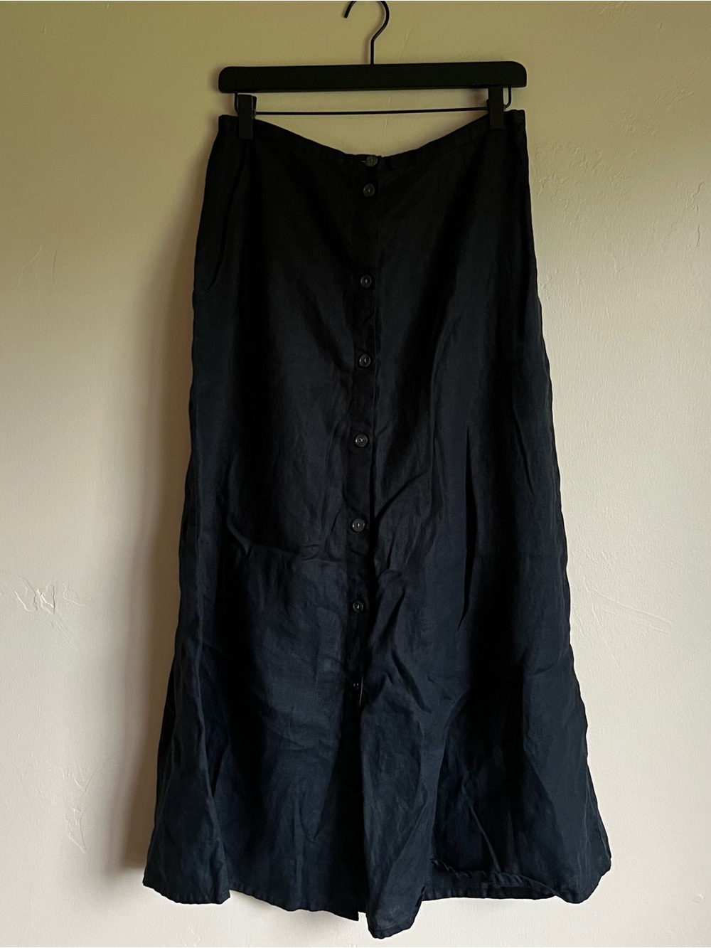 Eddie Bauer Linen Black Button-Front A-Line Women's Skirt